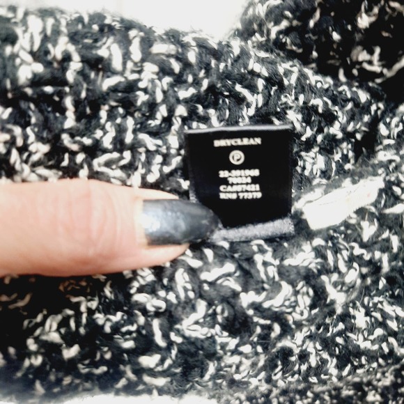 Ann Taylor Black White Marled Heavy Long open front cardigan with 4 pockets Lg - Picture 6 of 6